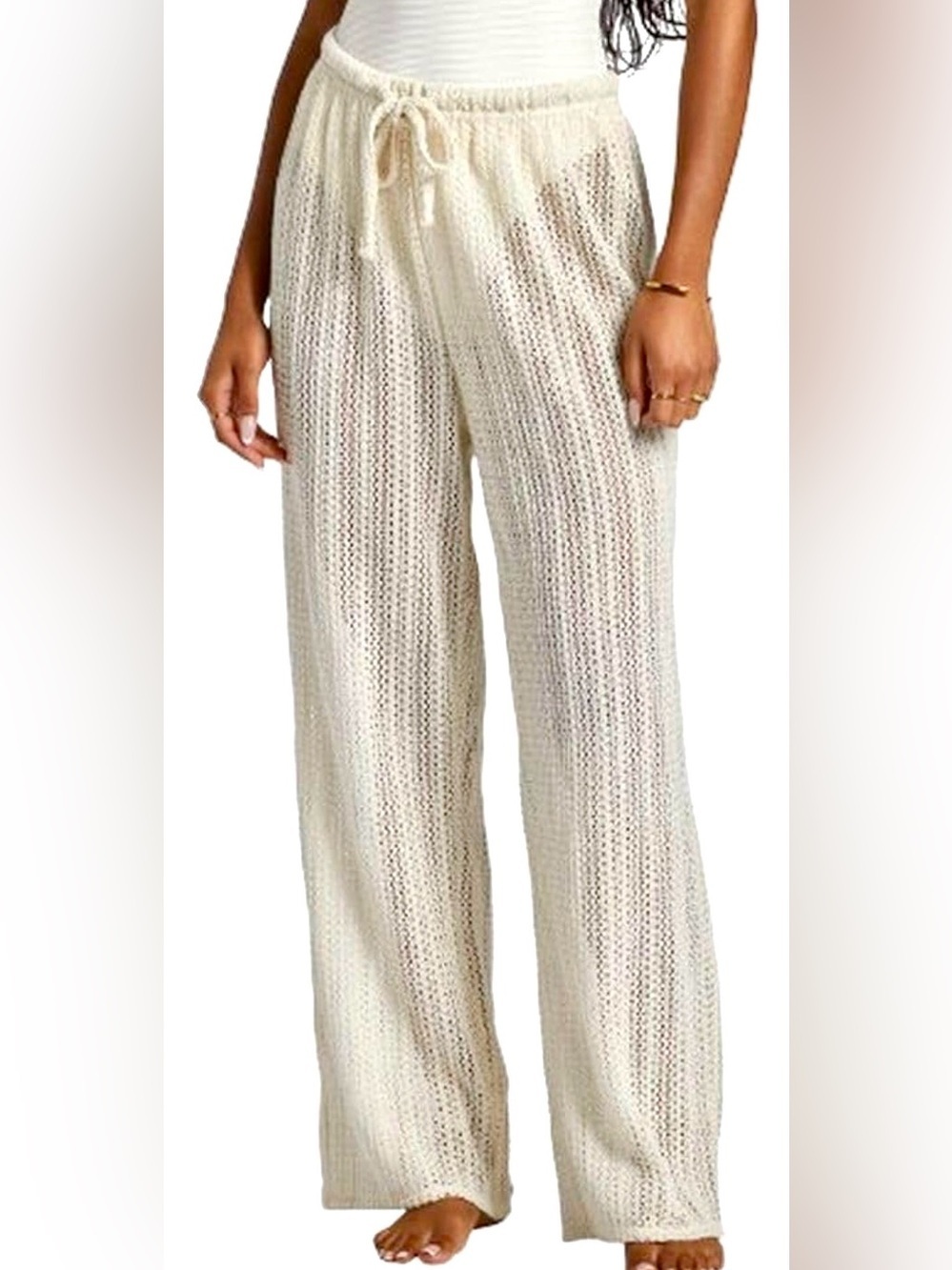 Billabong Largo Cream Crochet Wide-Leg Pants